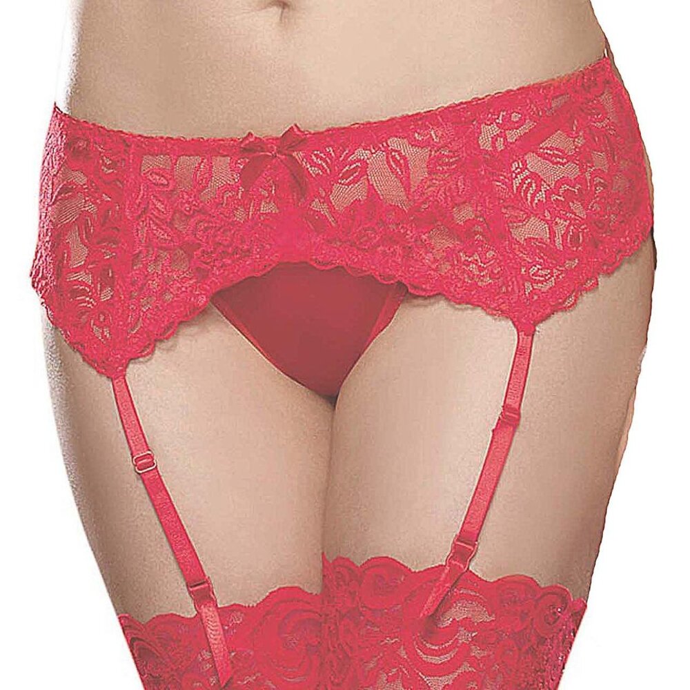 Stretch Red Lace Garter Belt Womens Plus Size Queen Garterbelt Lingerie